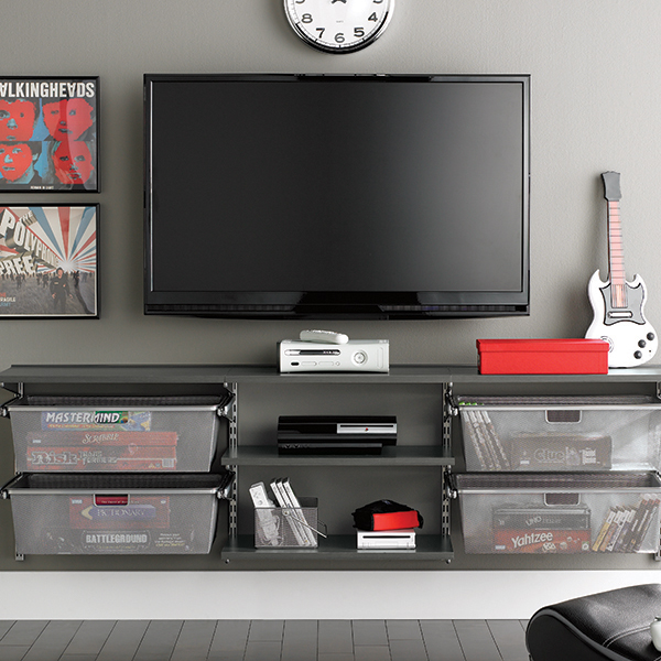 elfa~ Entertainment Center Driftwood & Platinum