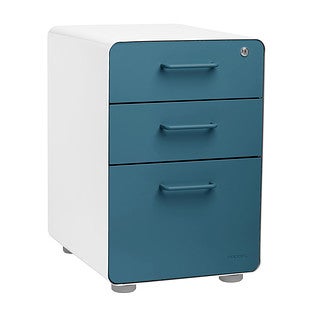 Poppin® 3-Drawer Stow Locking Filing Cabinet Slate Blue/White