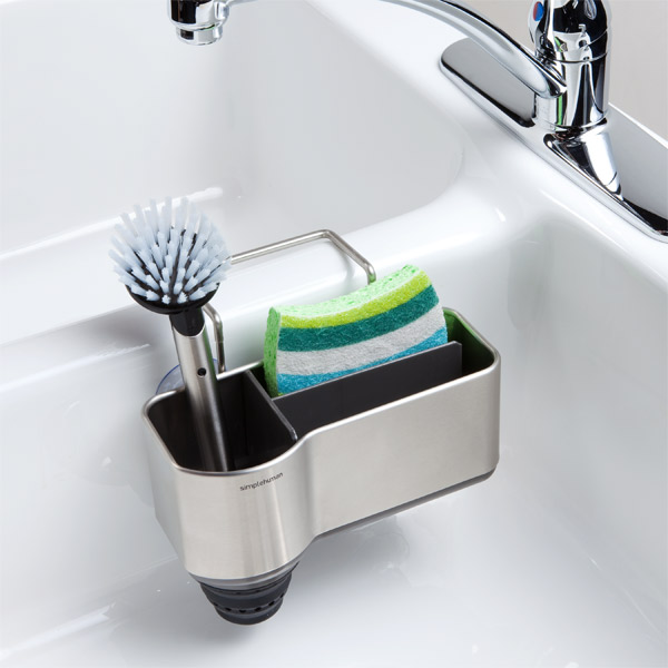 Nylon Scrubby Sponges mDesign Metal Wire Kitchen Sink Caddy Basket with Strong Suction Cups for Storing Pot Scrubbers Scouring Pads Chrome MetroDecor 03292MDKEU 