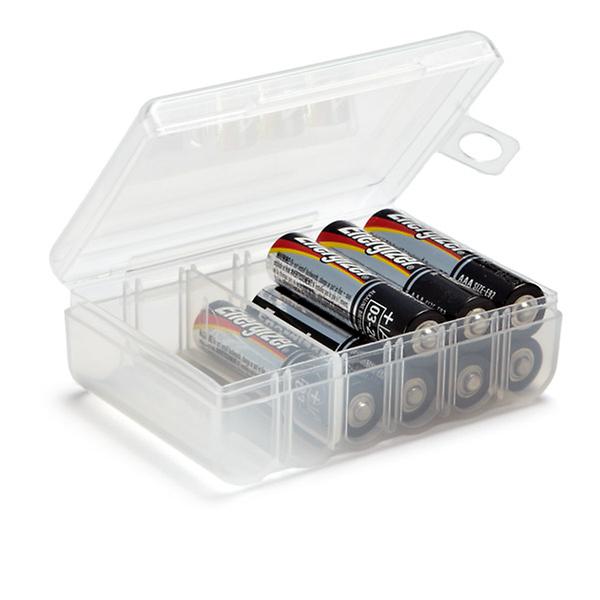 The Battery Organizer Storage Case Hinged Clear Cover Includes Battery Tester in Black