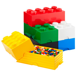 Lego storage boxes in the shape of a Lego brick