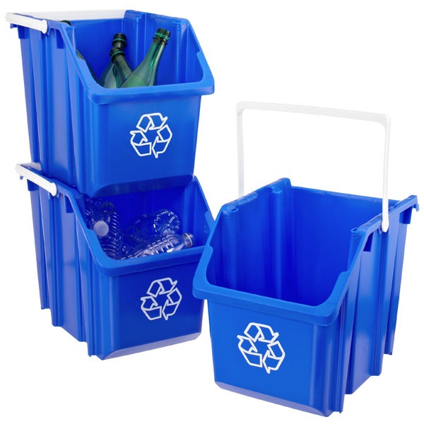 Blue 6 Gal Stackable Recycle Bin With White Handle The Container Stackable Recycle Bin With White Handle The Container
