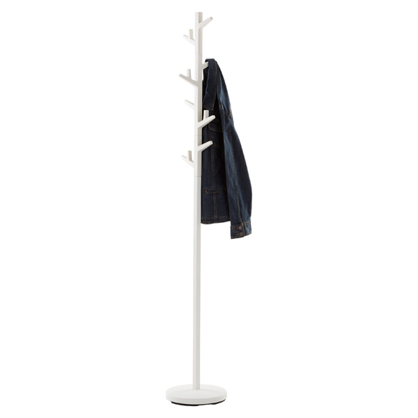 white hat and coat stand