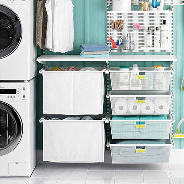 DISCO- White Elfa Divided Hamper & Cover