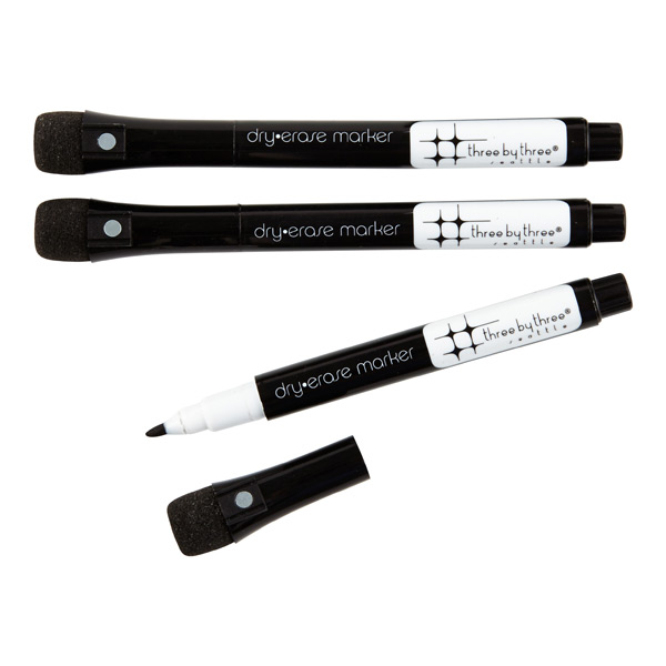 ThreeByThree Seattle Magnetic Dry Erase Markers Black Pkg/3
