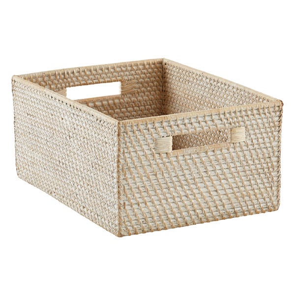 Whitewash Rattan Storage Bins With Handles The Container Whitewash Rattan Bins Large Bin W Handles