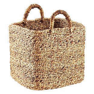 Braided Water Hyacinth Storage Cube with Handles