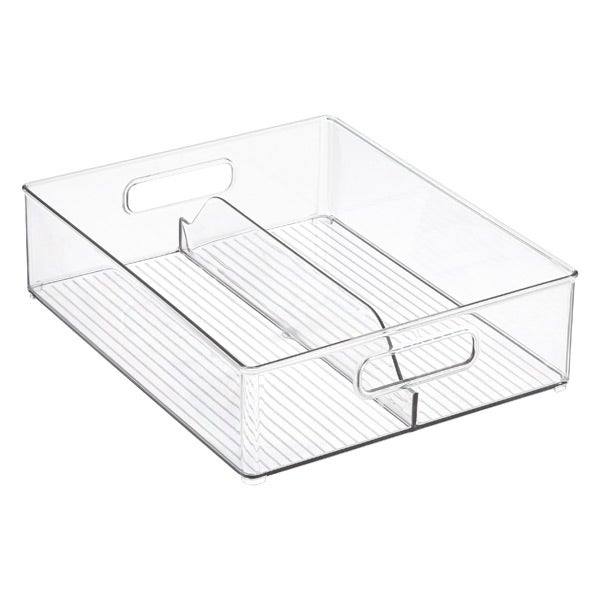 iDesign Linus Clear Divided Stackable Bins with Handles The Container