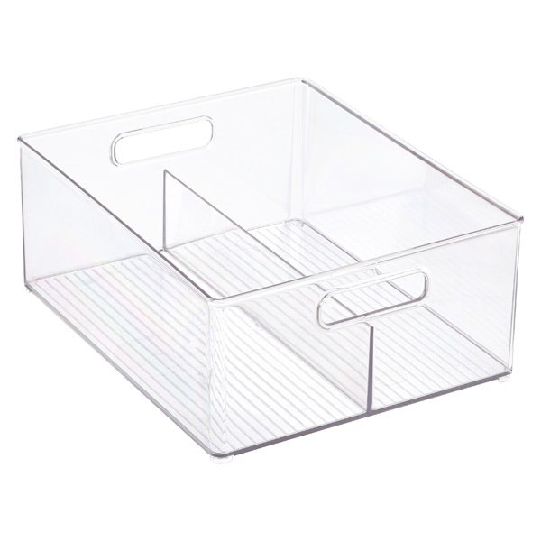 iDesign Linus Clear Divided Stackable Bins with Handles The Container
