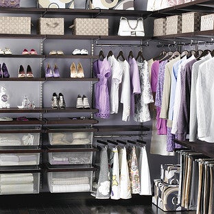 Walnut & Platinum elfa Walk-In Closet