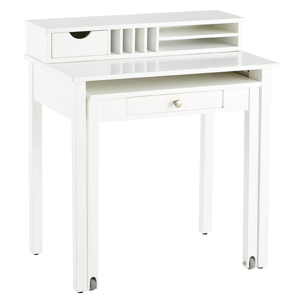 White Solid Wood Roll-Out Desk | The Container Store