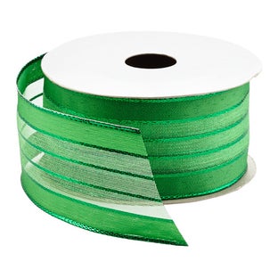 Green Sheer Stripe Foil Wired Ribbon