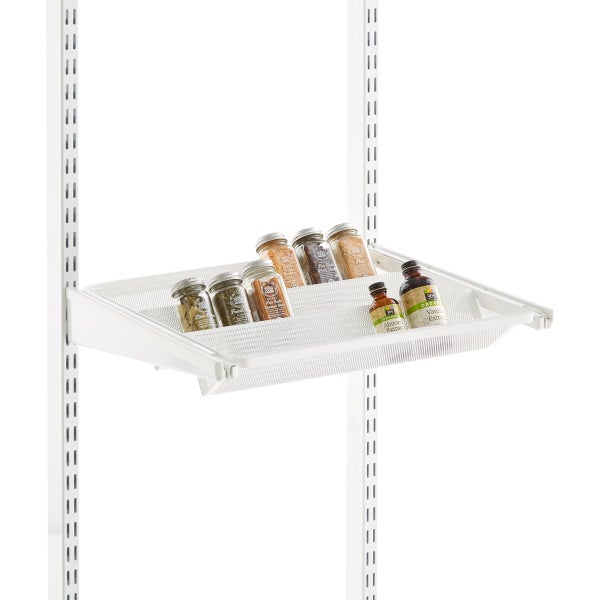 White Elfa Gliding Tiered Shelves The Container Store