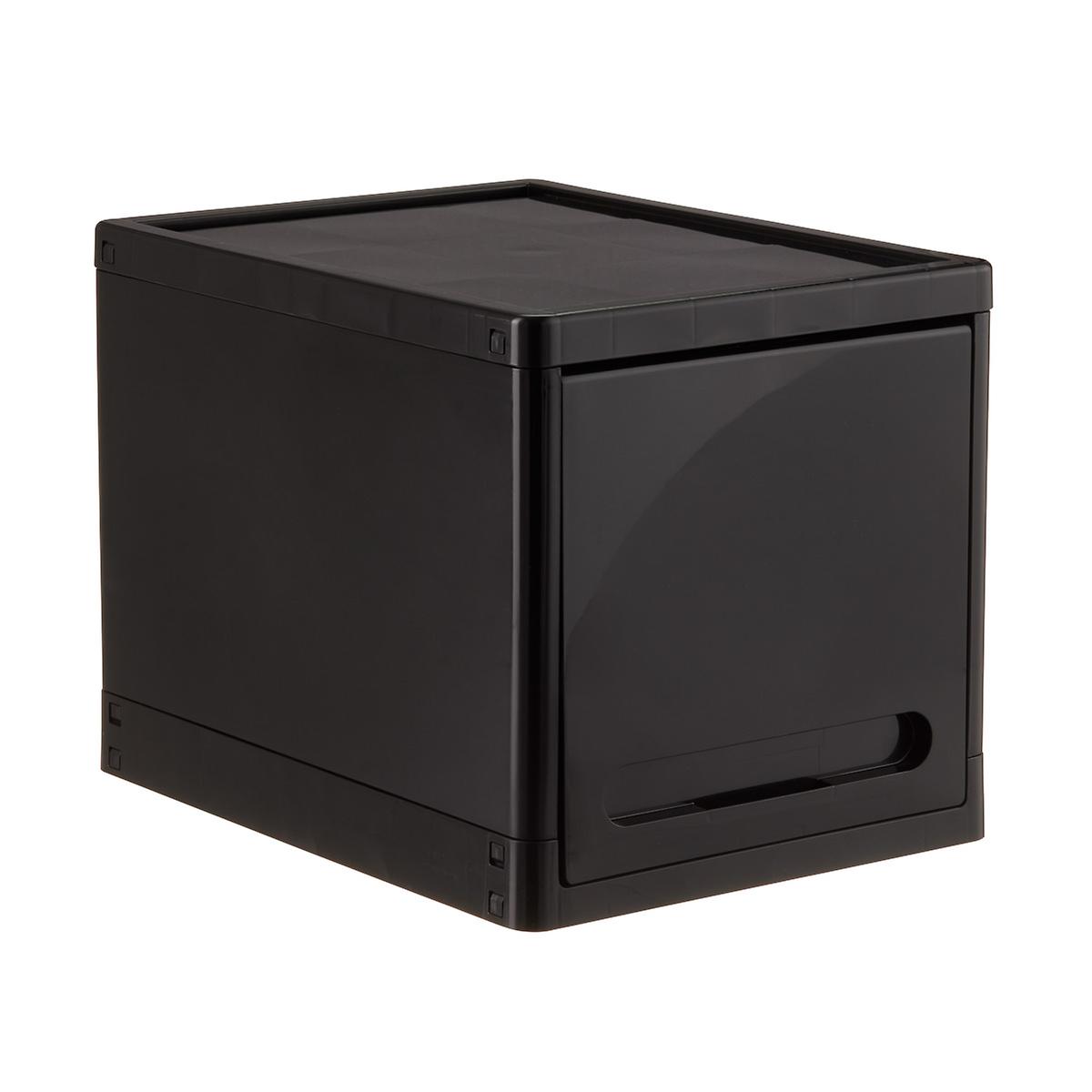 Black Plastic Storage Cube with Retractable Door The