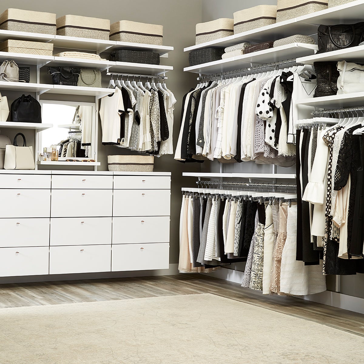 White elfa décor His & Hers WalkIn Closet The Container