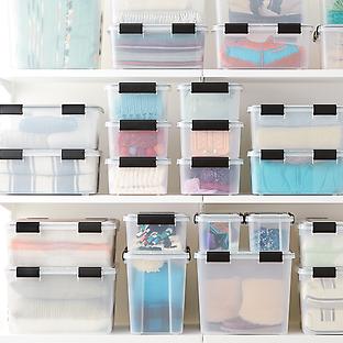Tribello Clear Plastic Storage Bins with Lids Stackable Storage Bins (15  Quart)