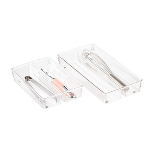 IDESIGN Linus Small 2-Section Drawer Organizer Clear 6x9x2