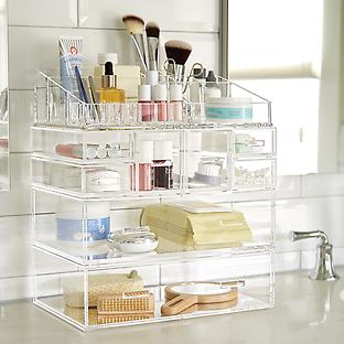 STYLIO Stackable Clear Acrylic Bathroom Drawer Organizers. Vanity white
