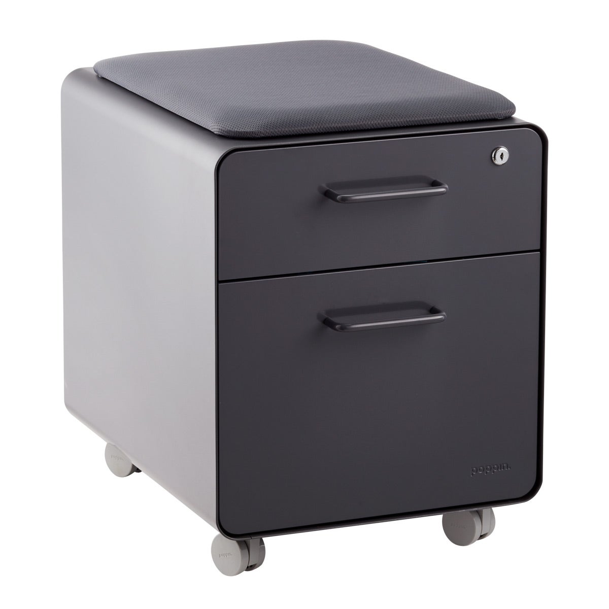 Poppin Mini 2-Drawer Locking Stow Filing Cabinet Dark Grey