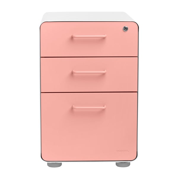 Poppin Blush 3Drawer Stow Locking Filing The Container Store