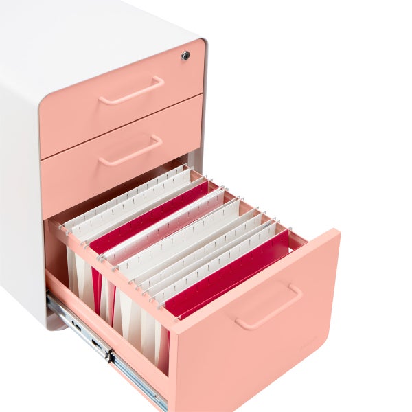 Poppin Blush 3Drawer Stow Locking Filing The Container Store