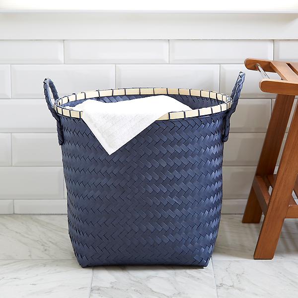 Slate Blue Strapping Basket with Bamboo Trim