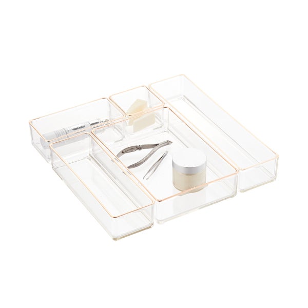Clear Acrylic Stackable Drawer Organizers Copper Trim Set of 5 The