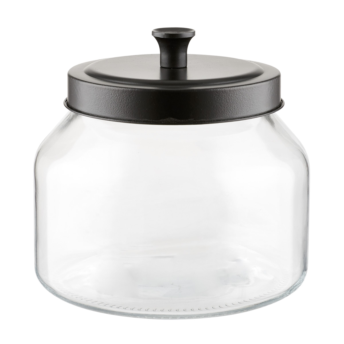 Set Of Glass Vacuum Sealed Kitchen Canisters With Black Lids