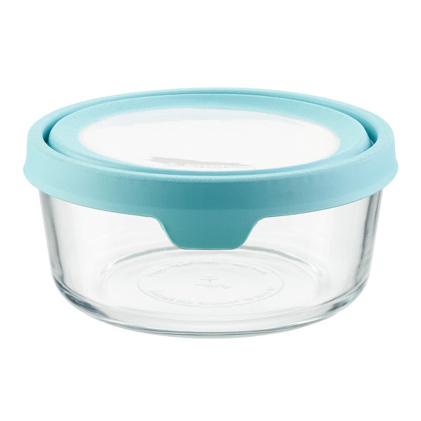Anchor Hocking Glass TrueSeal Round Food Storage Containers with Blue Lids The Container Store