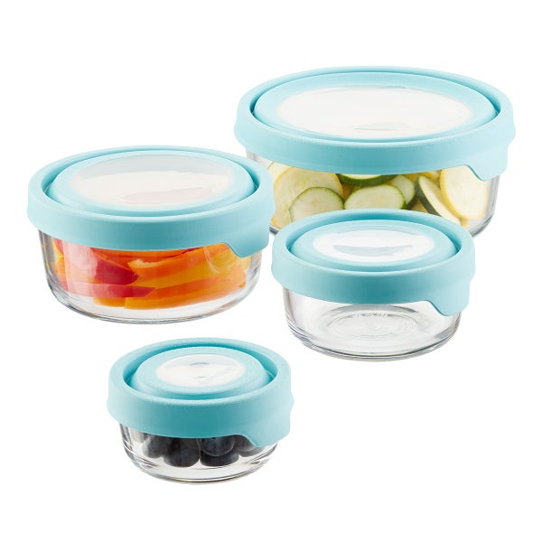 Anchor Hocking Glass TrueSeal Round Food Storage Containers with Blue Lids The Container Store