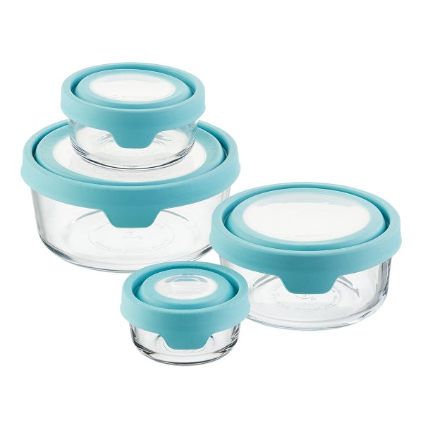Anchor Hocking Glass TrueSeal Round Food Storage Containers with Blue Lids The Container Store