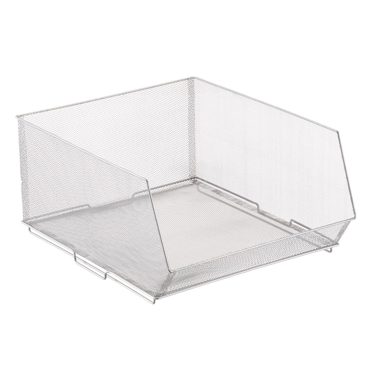 Design Ideas Large Open Front Mesh Stacking Bin Silver