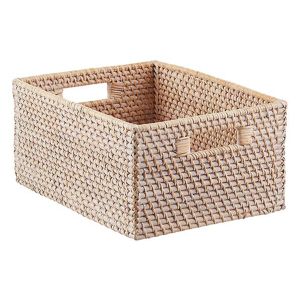 Grey Rattan Storage Bins with Handles