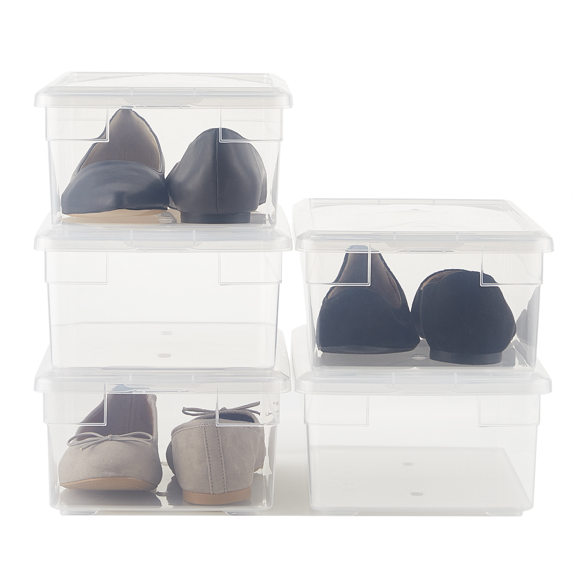 x3 LARGE W/HANDLE Clear Plastic Shoe Box HIGH Boots Shoe-box Storage case 