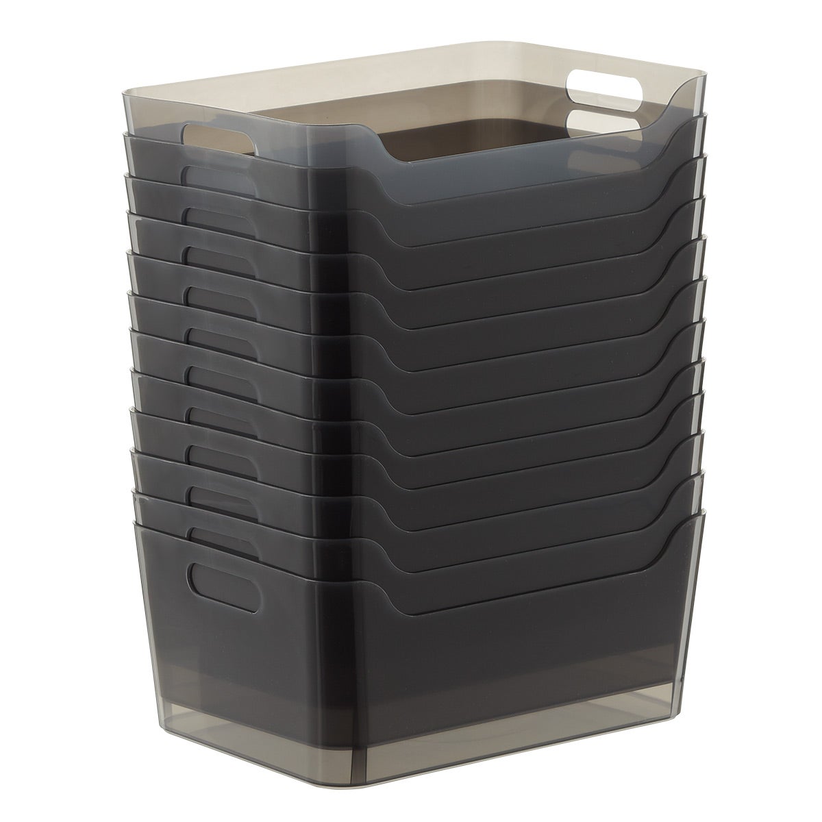 Case of 12 Medium Plastic Bins w/ Handles Smoke