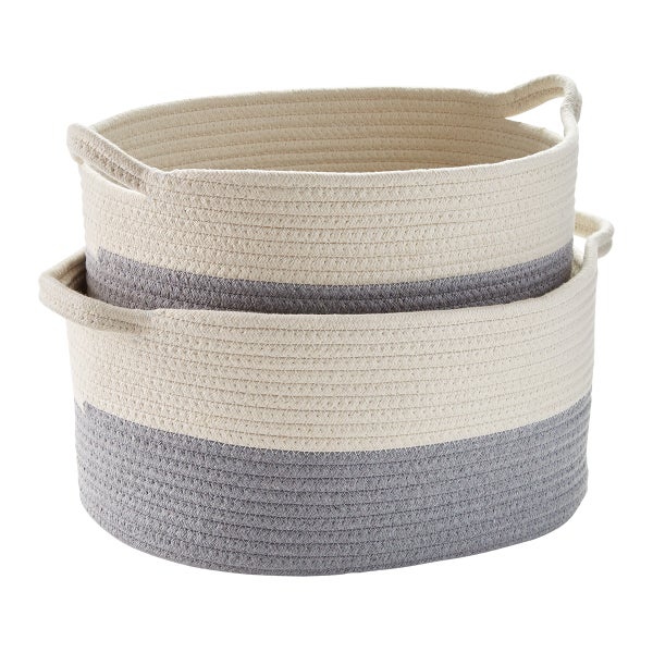 Aqua Cotton Rope Oval Bins with Handles The Container Store