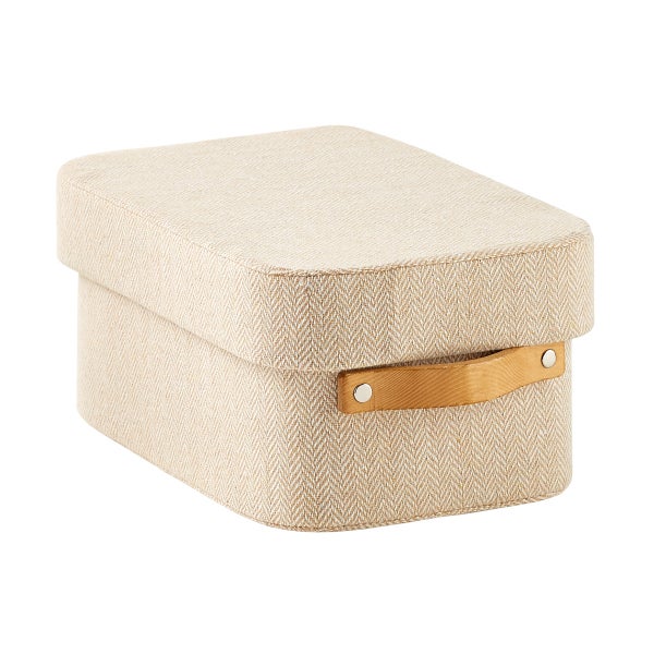 Herringbone Storage Boxes with Wooden Handles The Container Store