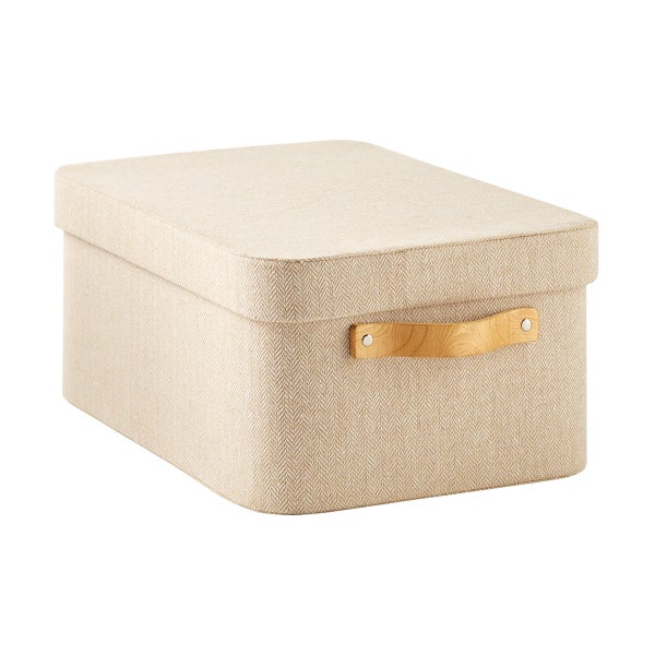 Herringbone Storage Boxes with Wooden Handles The Container Store