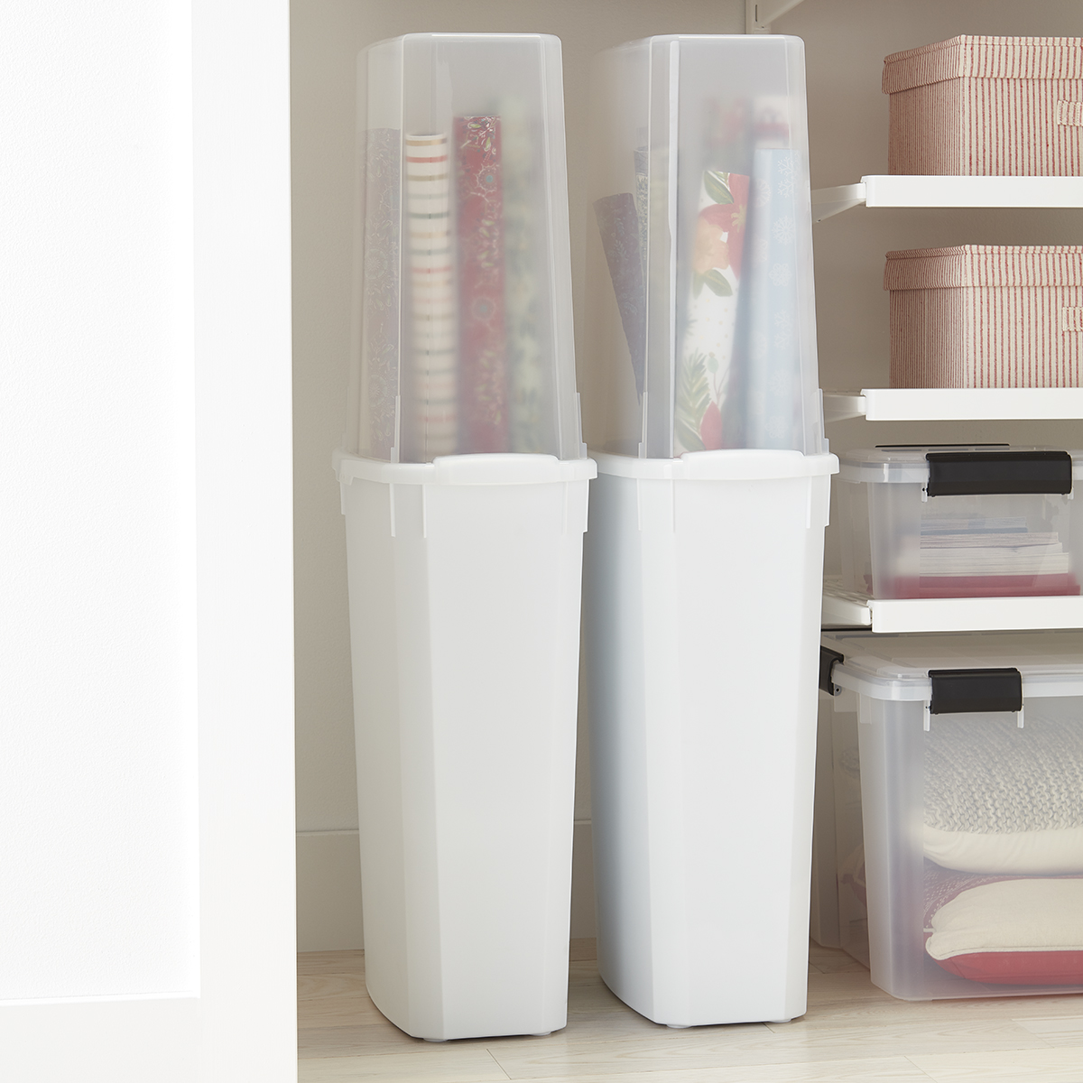 vertical plastic wrapping paper storage container