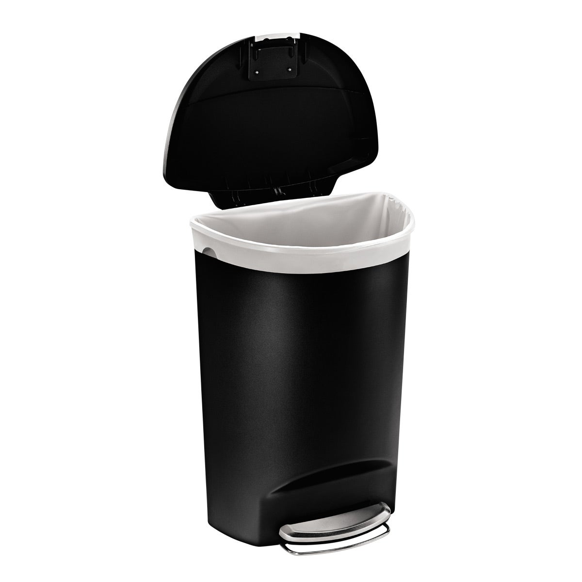 simplehuman Black 13 gal. Semi-Round Plastic Step Trash Can