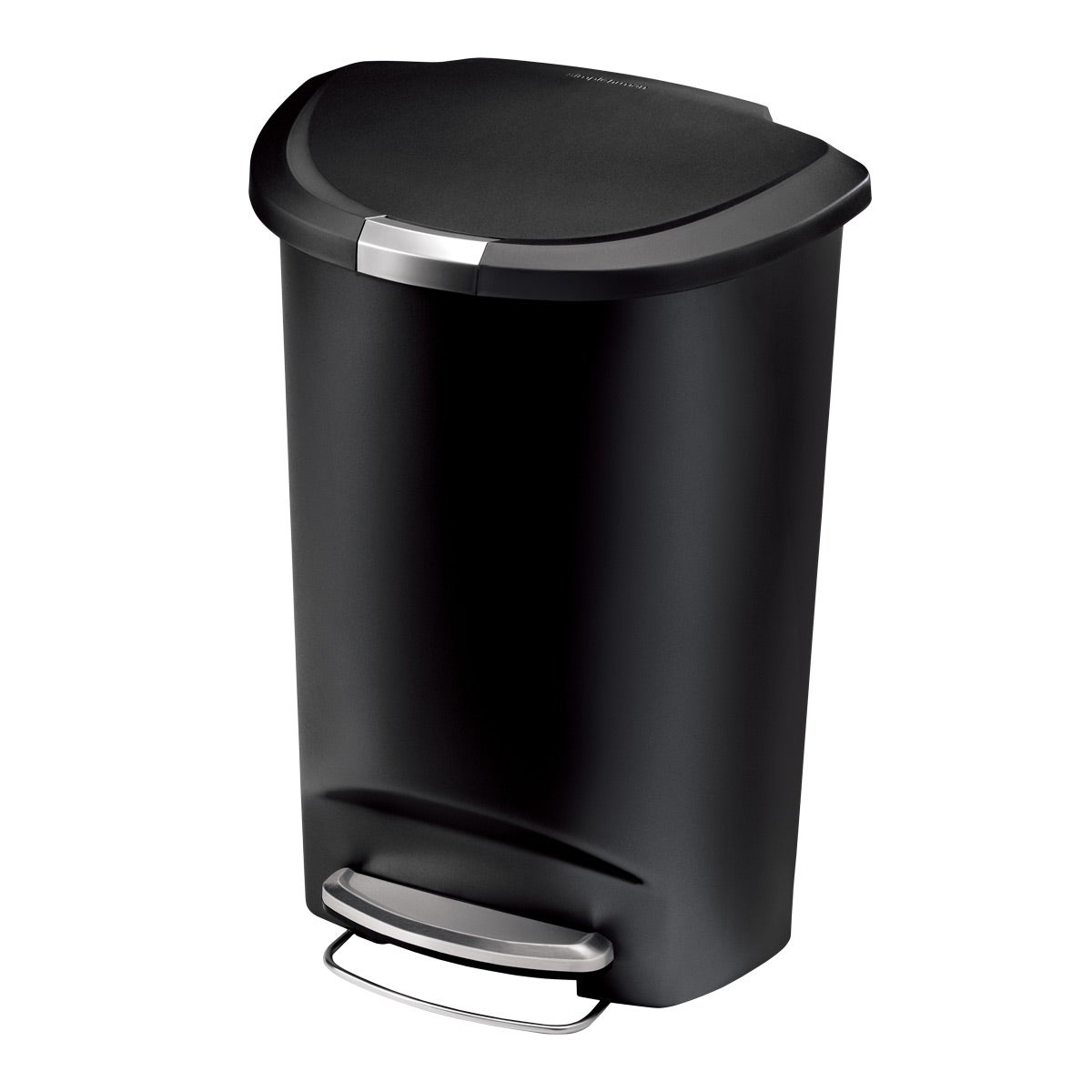 simplehuman Black 13 gal. Semi-Round Plastic Step Trash Can
