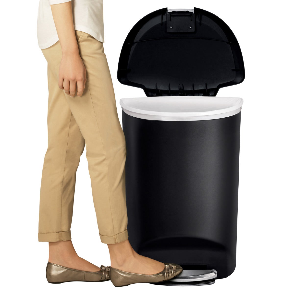 simplehuman Black 13 gal. Semi-Round Plastic Step Trash Can
