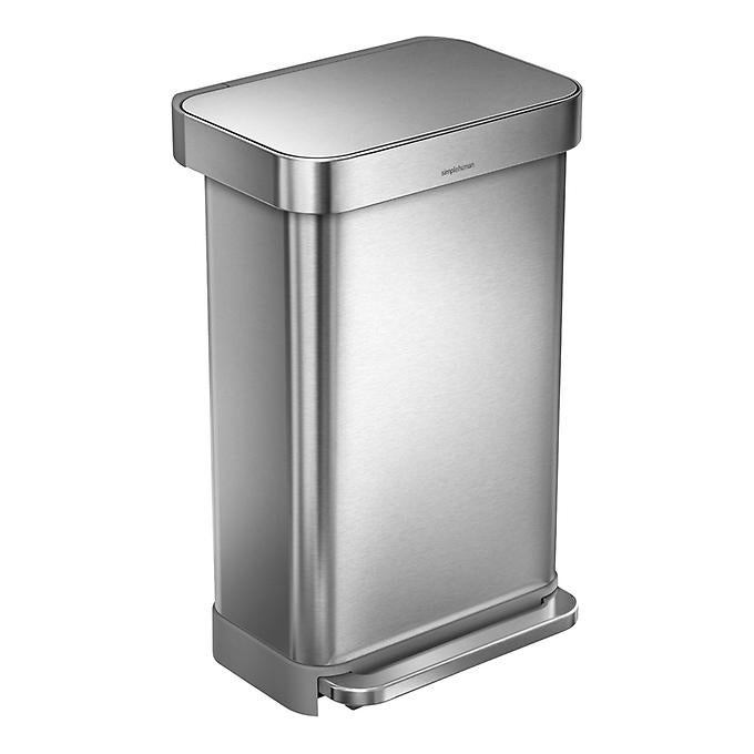 simplehuman Stainless Steel 12 gal. Rectangular Trash Can with Liner Pocket