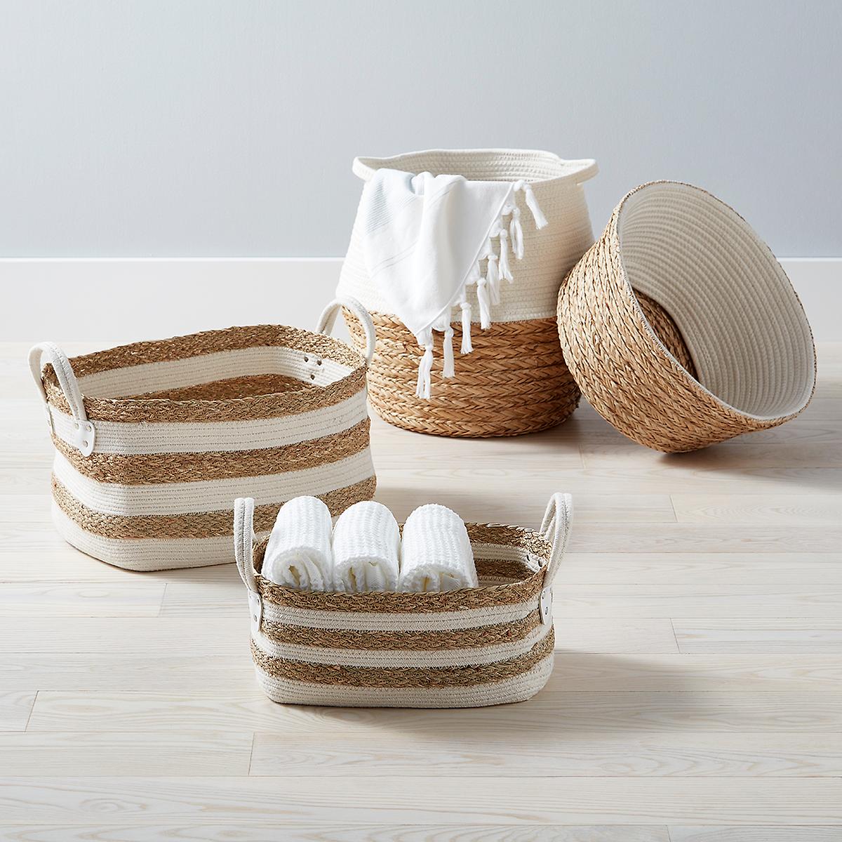 Seagrass and Cotton Baskets with Handles | The Container Store