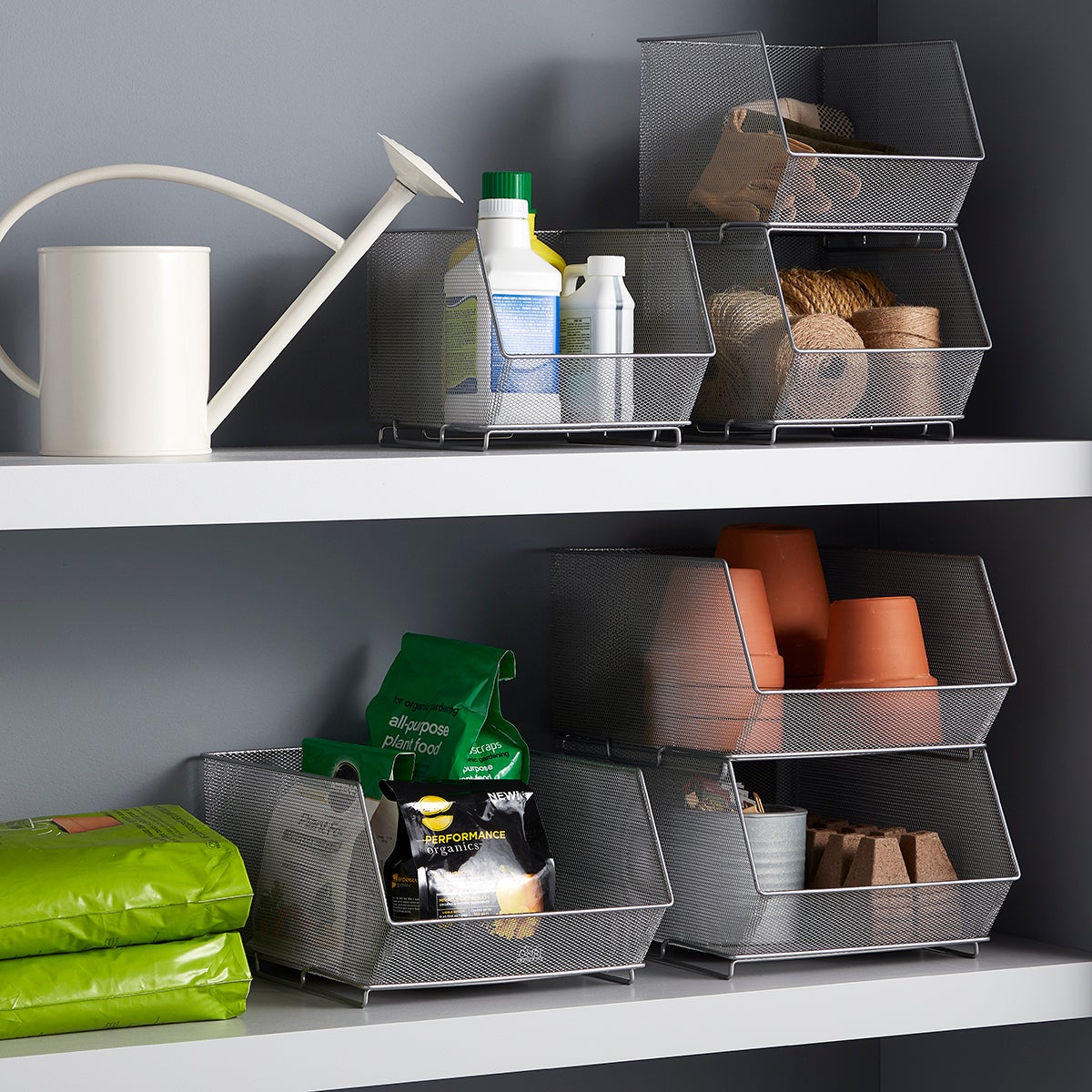 Silver Mesh Stackable Storage Bins