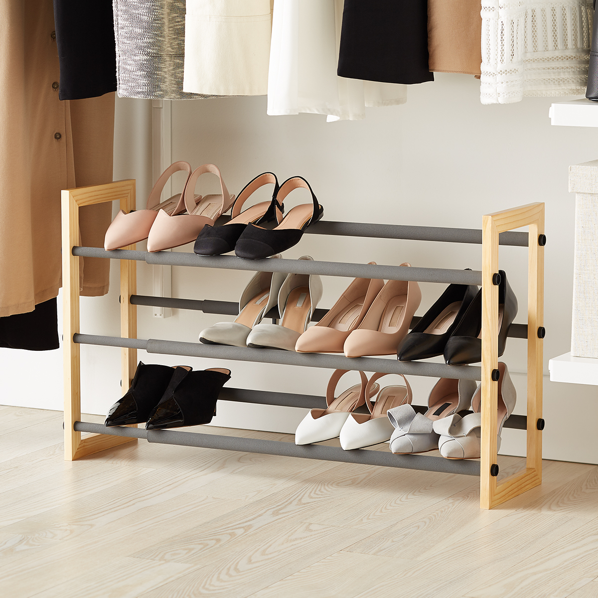 Wooden Shoe Racks The Container, Wooden Shoe Shelf For Closet