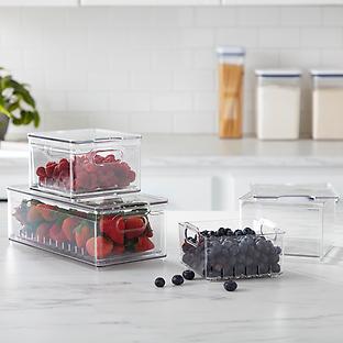 mDesign Plastic Kitchen Storage Bin, Rolling Wheels/Handles, 2 Pack,  Clear/Gray