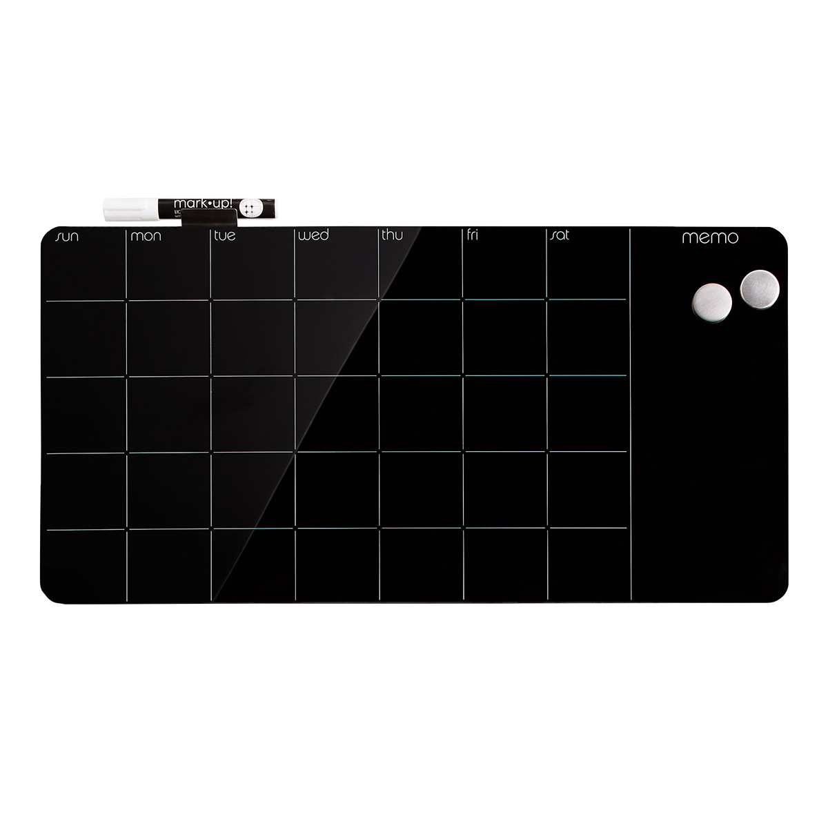 ThreeByThree Seattle Monthly Glass Magnetic Dry Erase Board Black