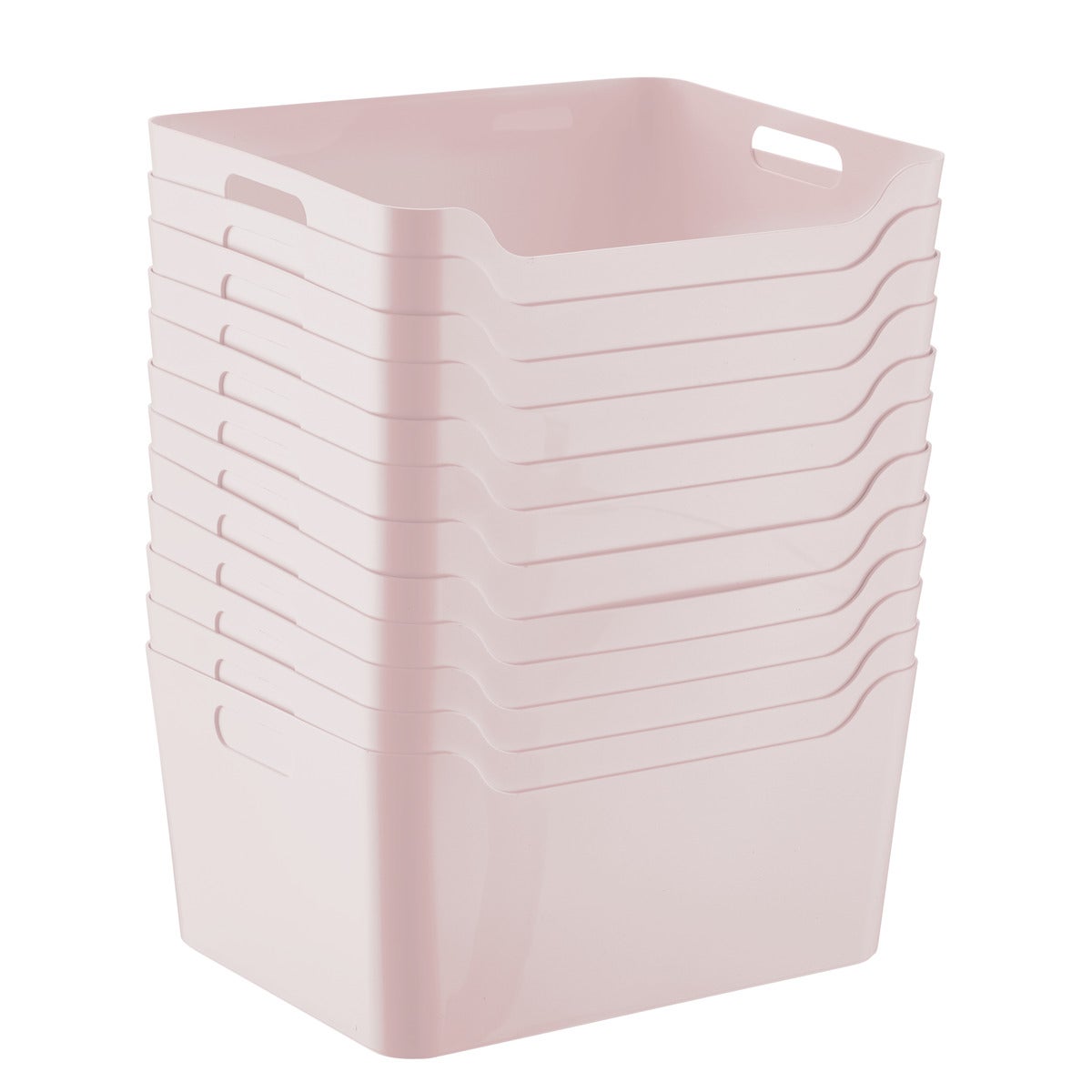 Case of 12 Large Plastic Storage Bin w/ Handles Soft Pink