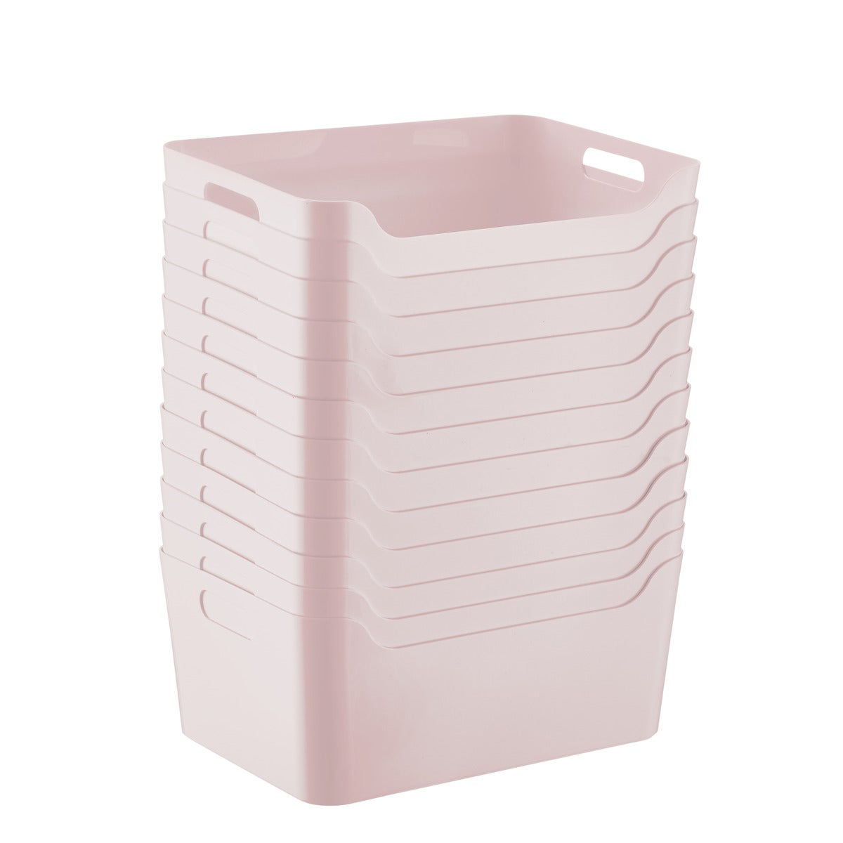 Case of 12 Medium Plastic Storage Bin w/ Handles Soft Pink